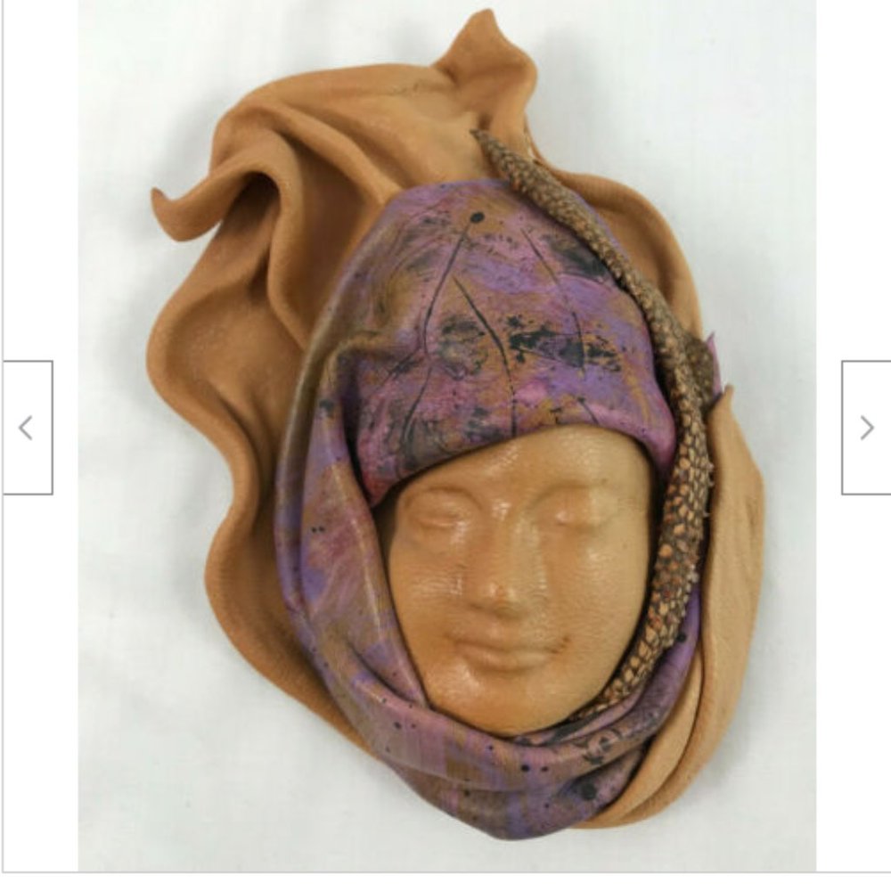 Mini 6" Sculpted Leather Face Decorative Wall Hanging Artist Emi Signed 2002